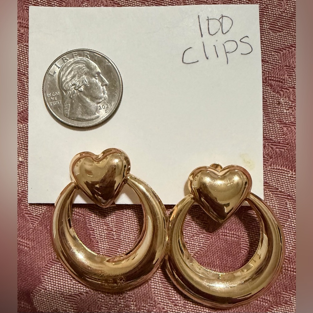 Gold Heart Hoop Clip-On Earrings - Classic Women's Jewelry